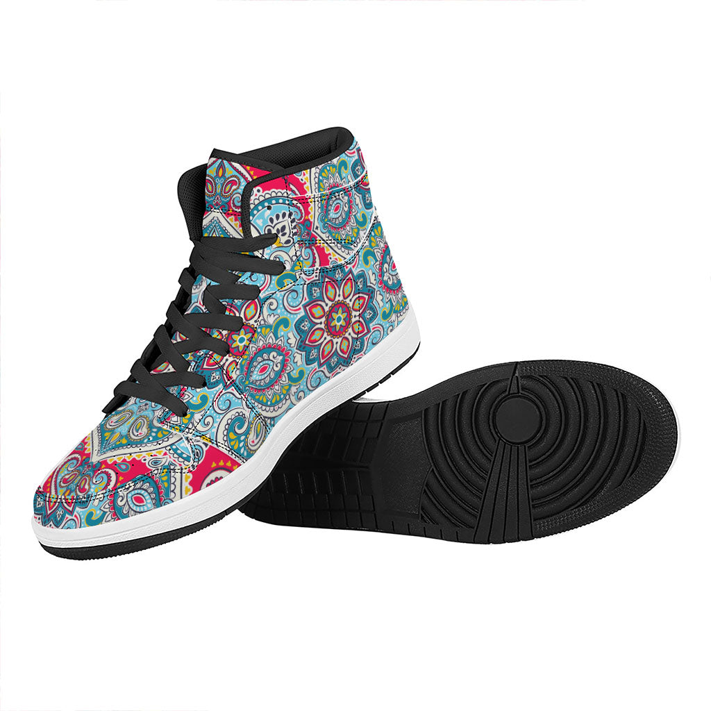 Floral Paisley Mandala Print High Top Leather Sneakers