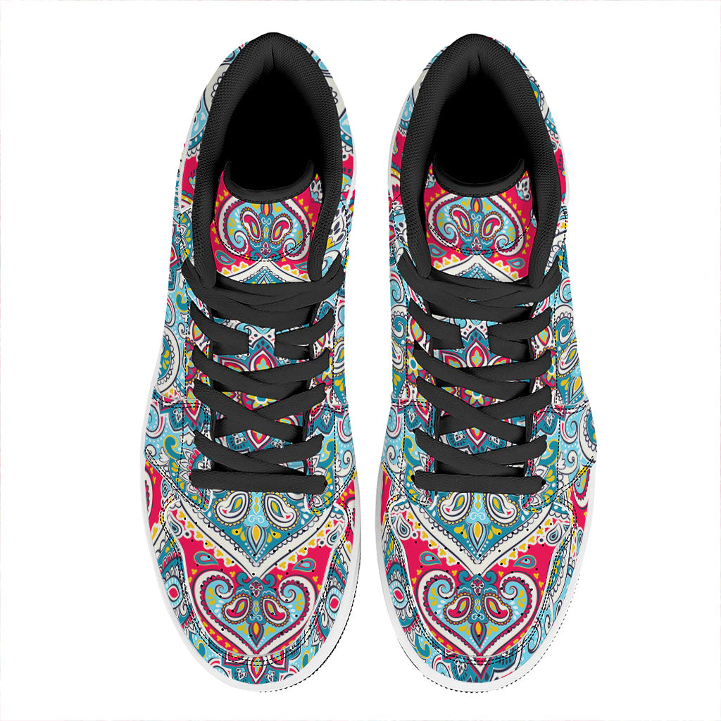 Floral Paisley Mandala Print High Top Leather Sneakers