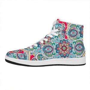 Floral Paisley Mandala Print High Top Leather Sneakers