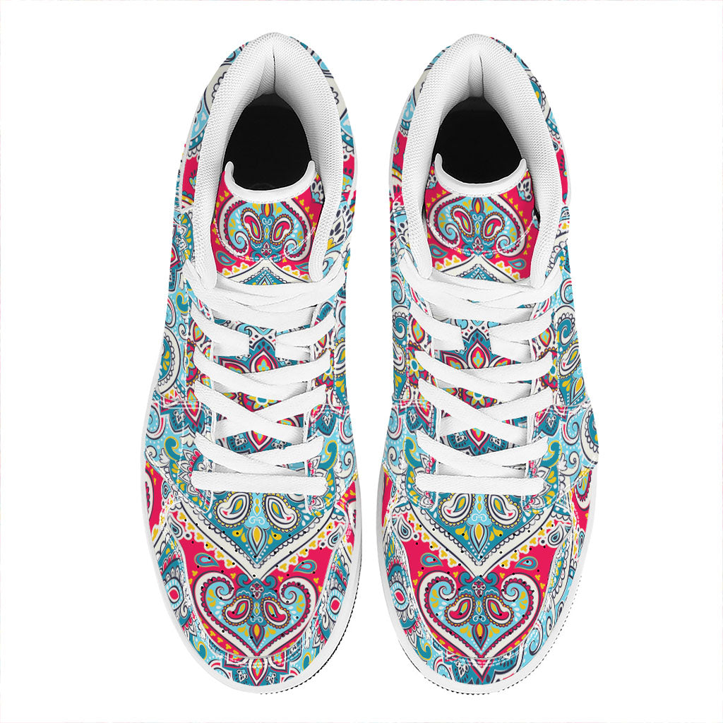 Floral Paisley Mandala Print High Top Leather Sneakers