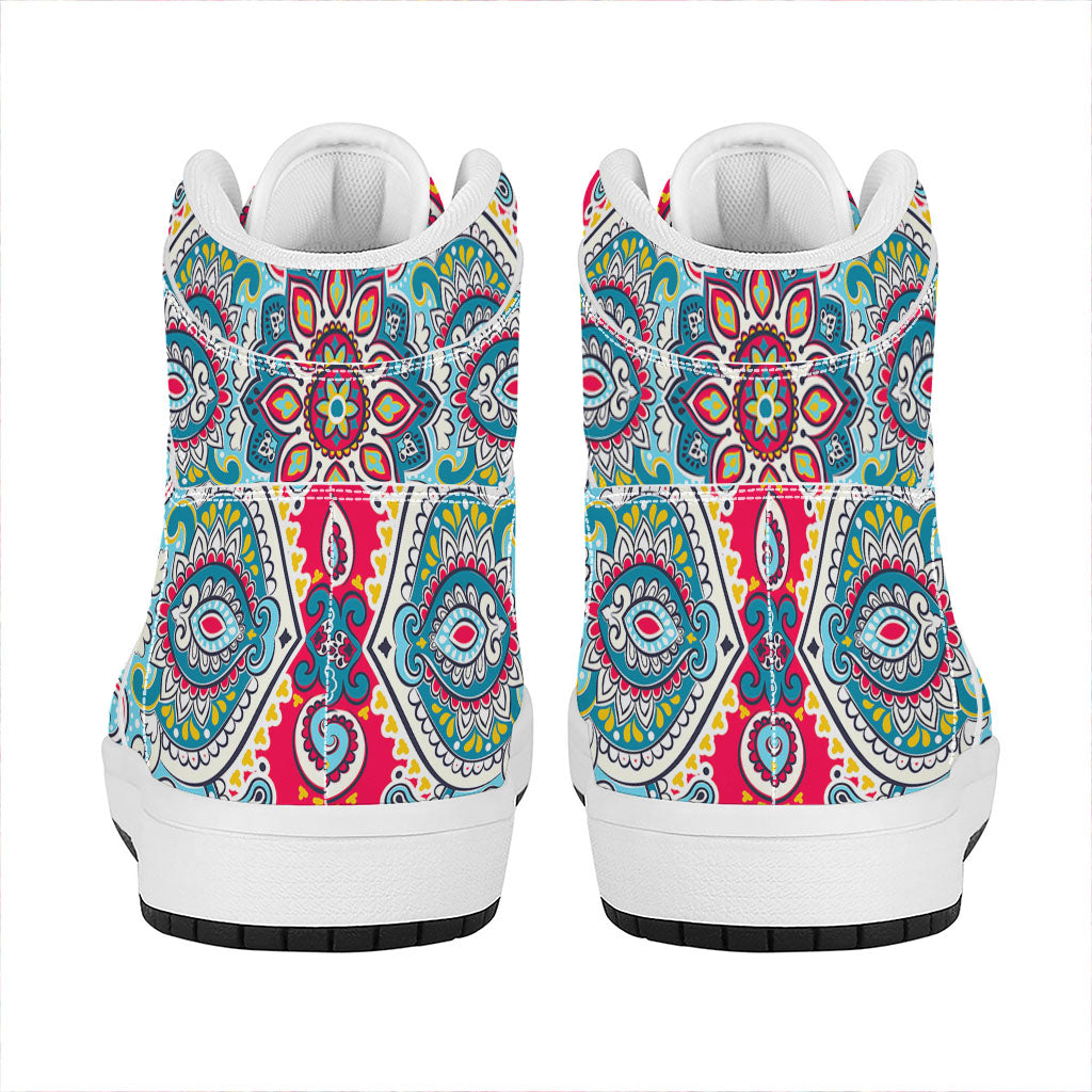 Floral Paisley Mandala Print High Top Leather Sneakers