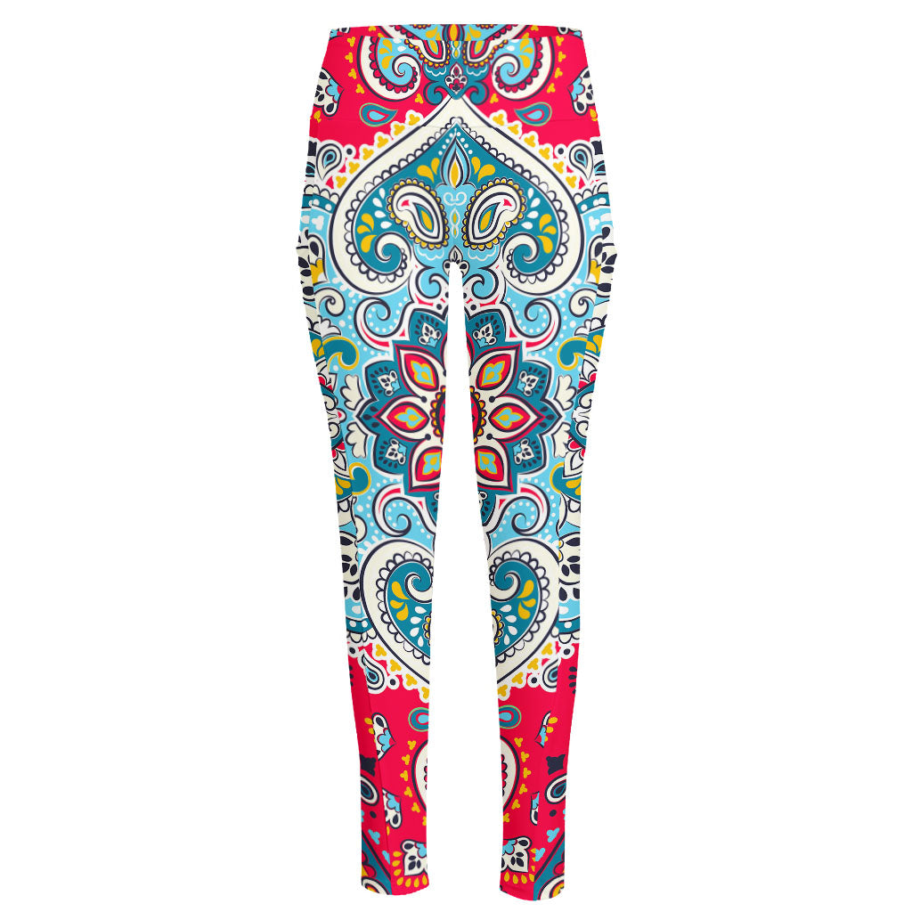 Floral Paisley Mandala Print High-Waisted Pocket Leggings