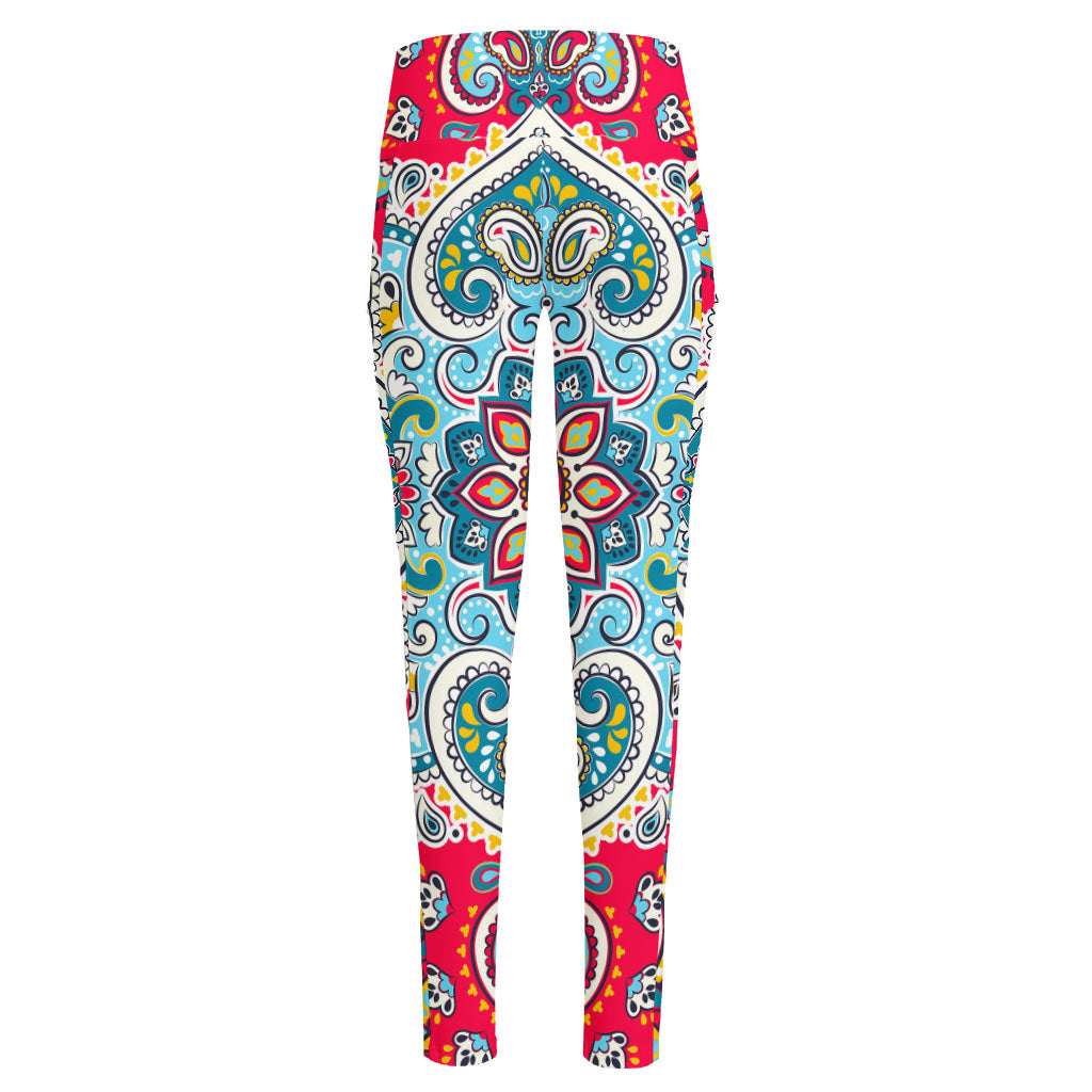 Floral Paisley Mandala Print High-Waisted Pocket Leggings