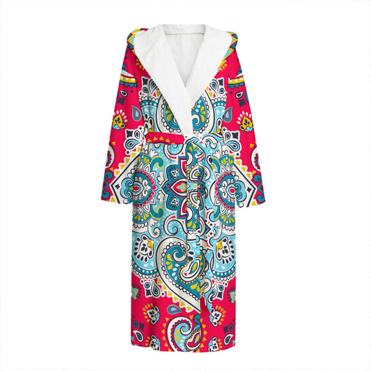 Floral Paisley Mandala Print Hooded Bathrobe