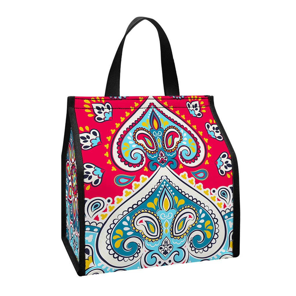 Floral Paisley Mandala Print Insulated Lunch Tote