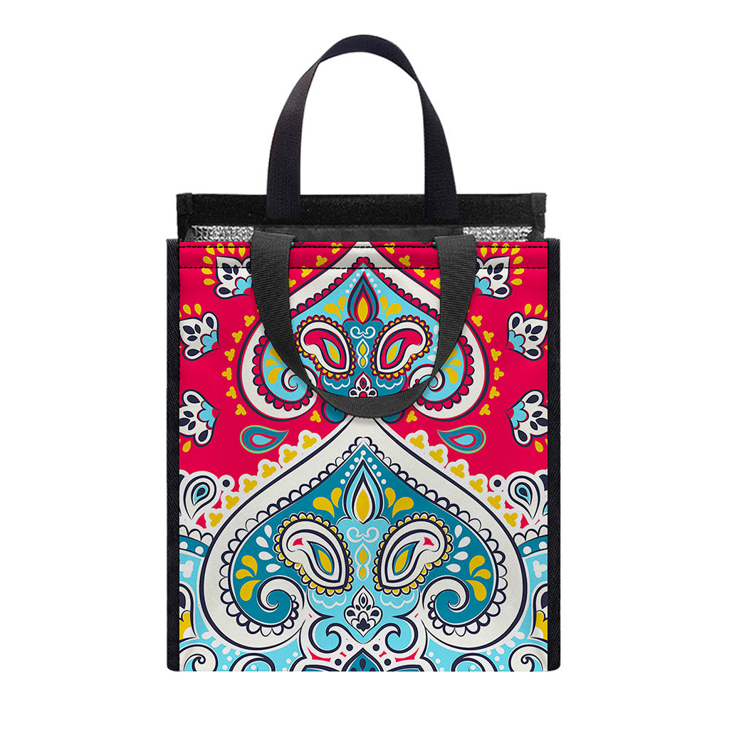 Floral Paisley Mandala Print Insulated Lunch Tote
