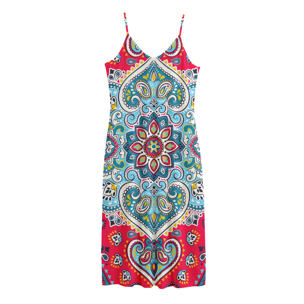 Floral Paisley Mandala Print Jersey Midi Cami Dress
