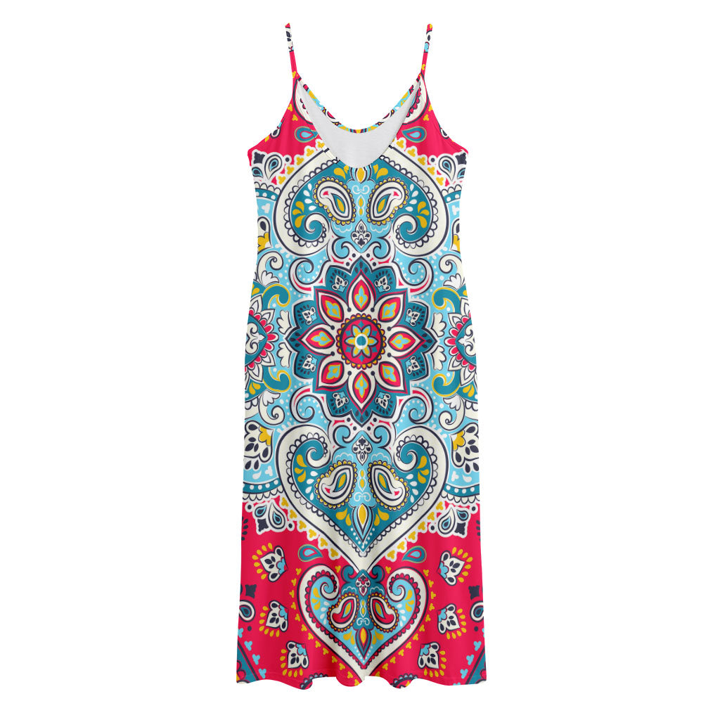 Floral Paisley Mandala Print Jersey Midi Cami Dress