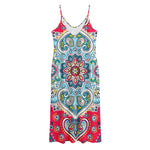 Floral Paisley Mandala Print Jersey Midi Cami Dress
