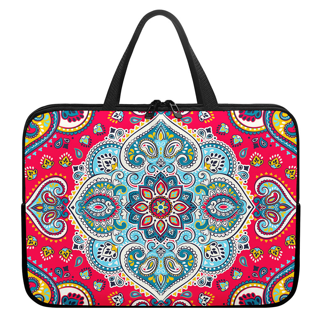 Floral Paisley Mandala Print Laptop Sleeve With Handle