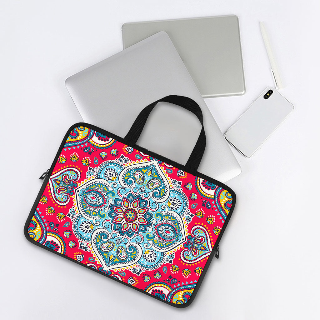Floral Paisley Mandala Print Laptop Sleeve With Handle