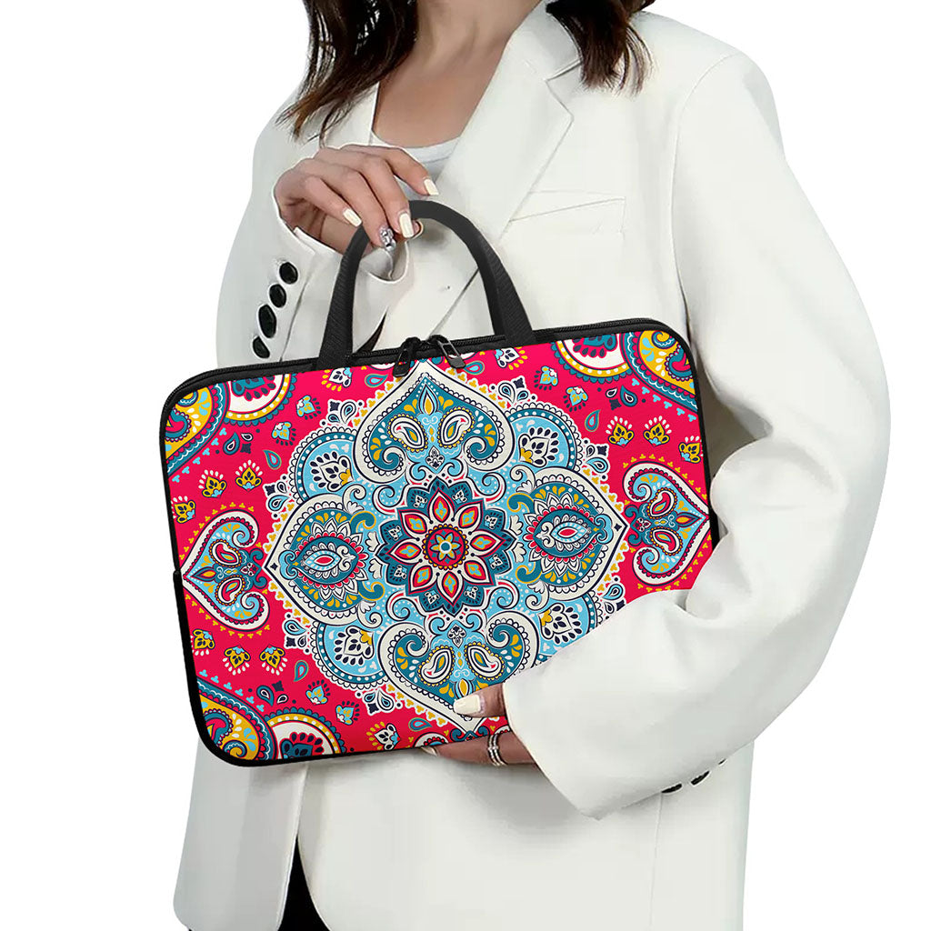 Floral Paisley Mandala Print Laptop Sleeve With Handle