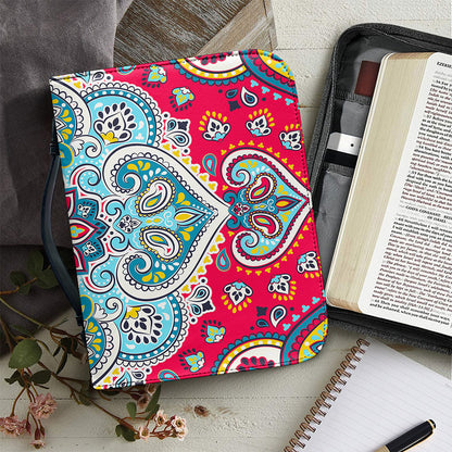 Floral Paisley Mandala Print Leather Bible Cover
