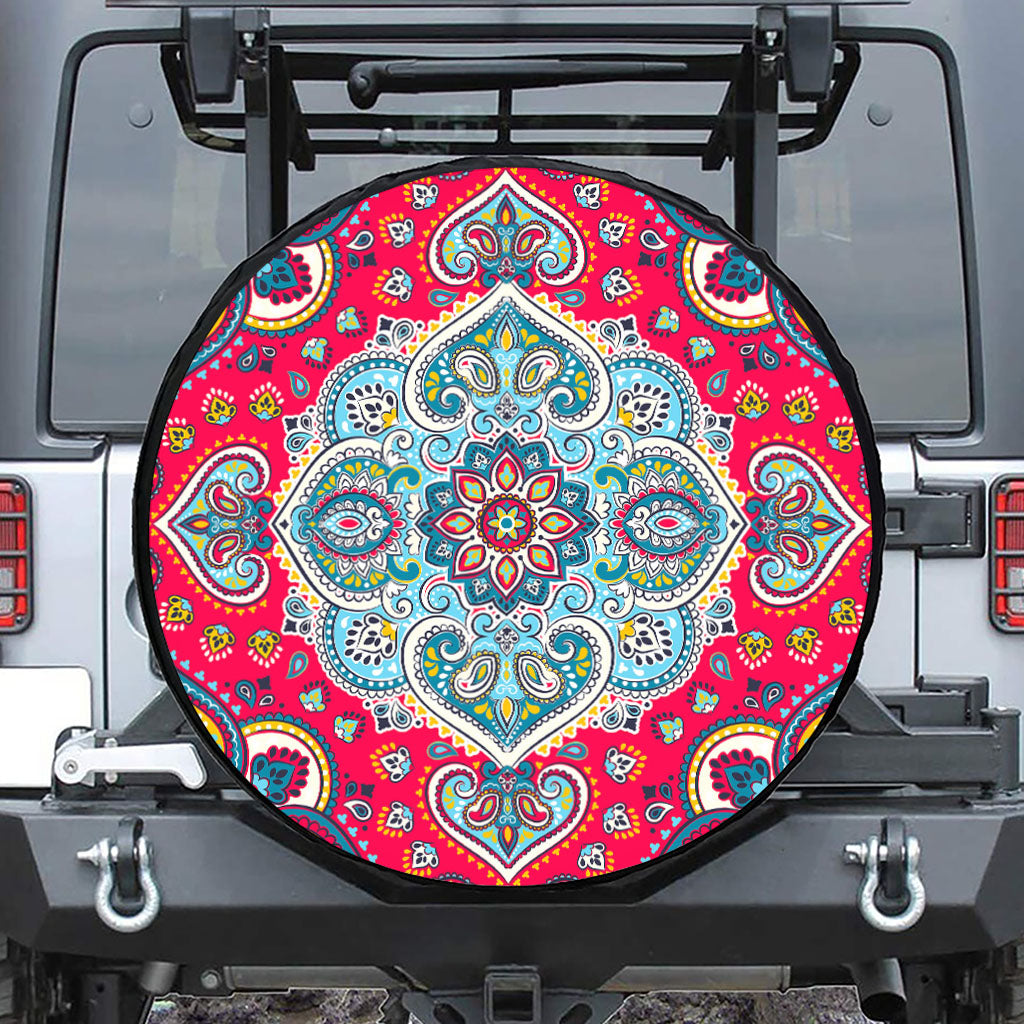 Floral Paisley Mandala Print Leather Spare Tire Cover