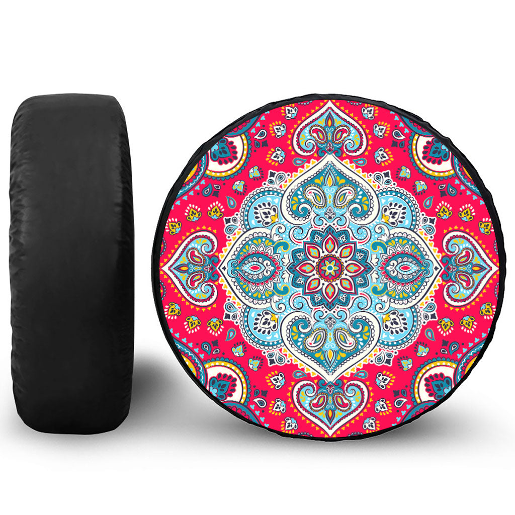 Floral Paisley Mandala Print Leather Spare Tire Cover