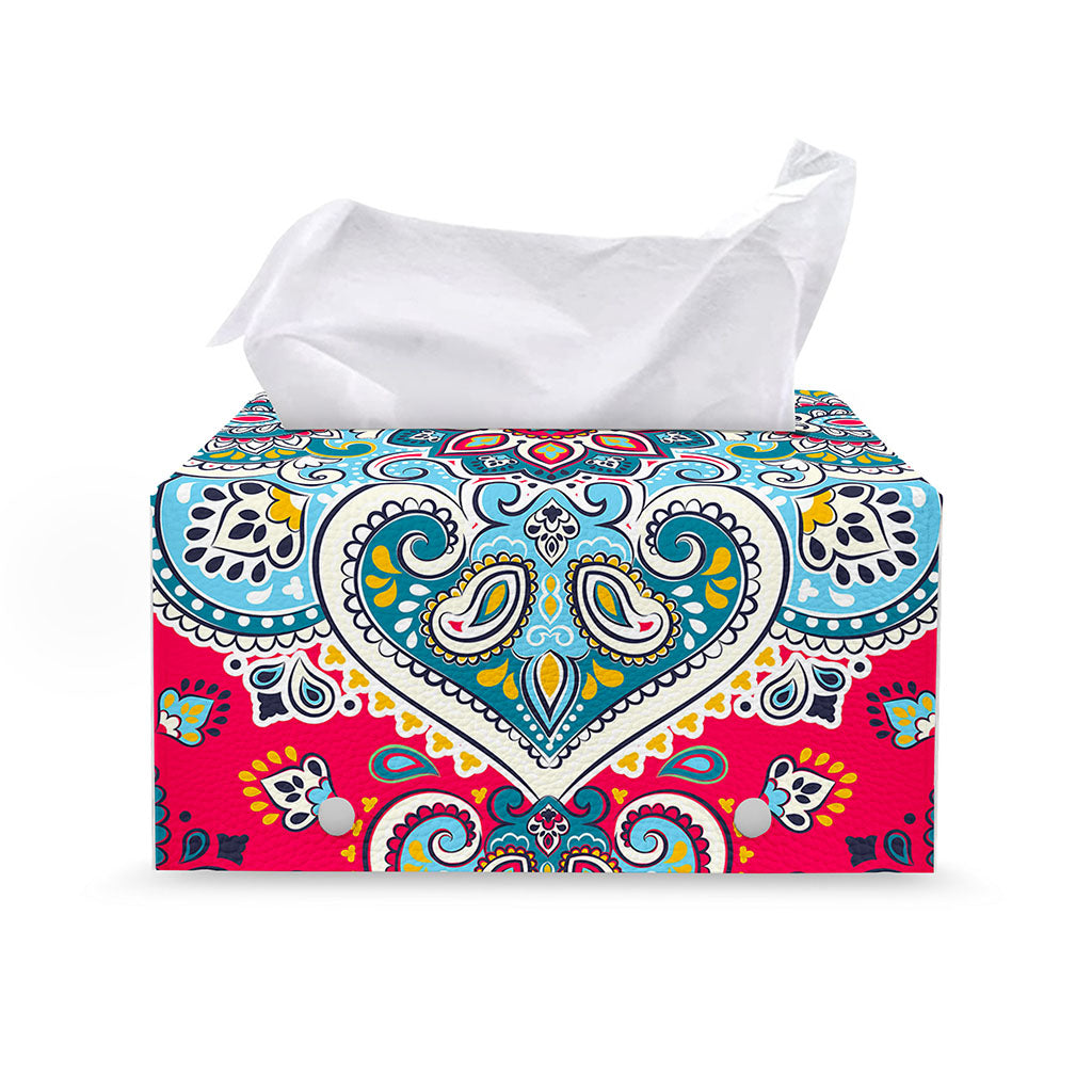 Floral Paisley Mandala Print Leather Tissue Box Cover