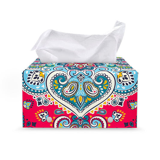 Floral Paisley Mandala Print Leather Tissue Box Cover