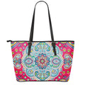 Floral Paisley Mandala Print Leather Tote Bag With Zipper
