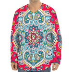 Floral Paisley Mandala Print Long Sleeve Baseball Jersey