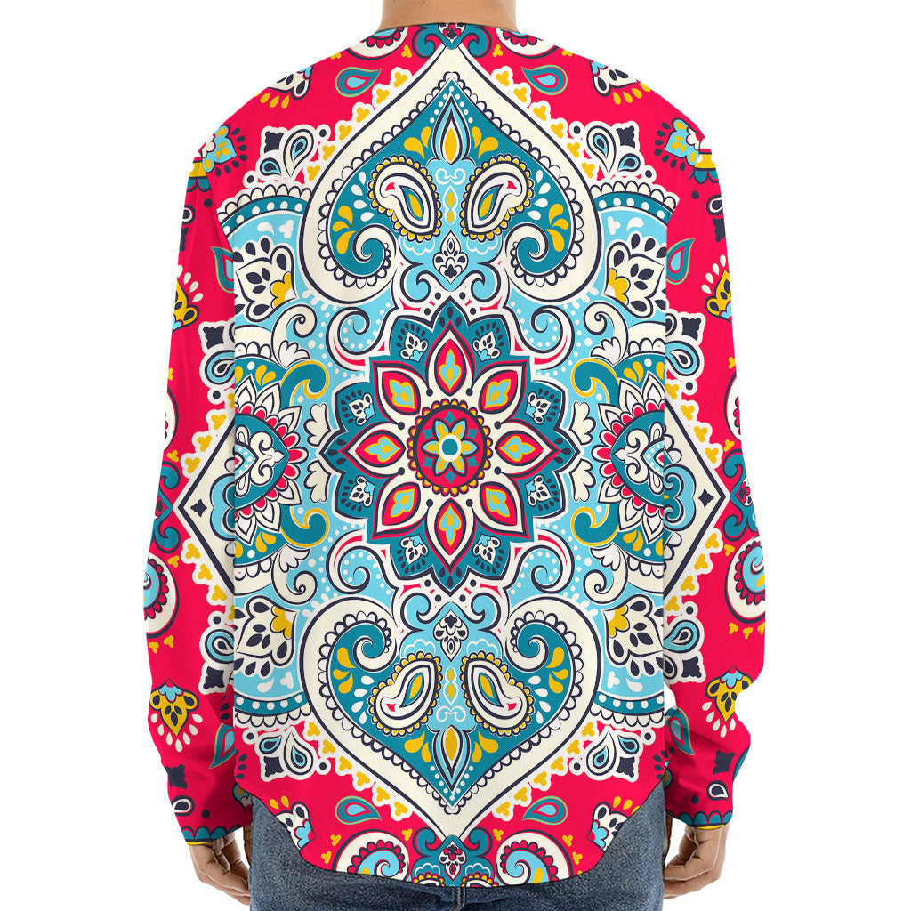 Floral Paisley Mandala Print Long Sleeve Baseball Jersey