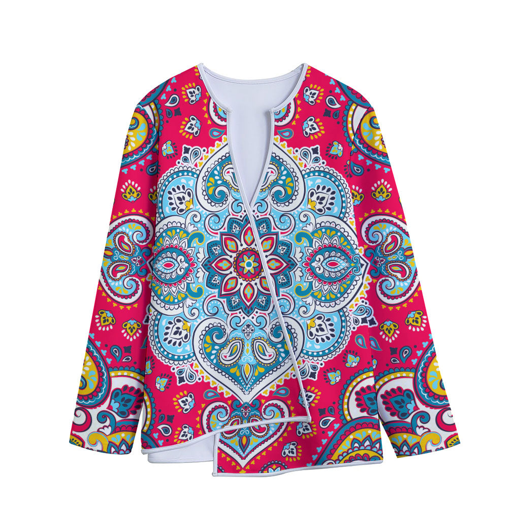 Floral Paisley Mandala Print Long Sleeve Short Coat