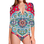 Floral Paisley Mandala Print Long Sleeve Swimsuit