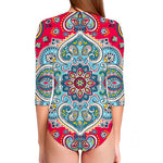 Floral Paisley Mandala Print Long Sleeve Swimsuit