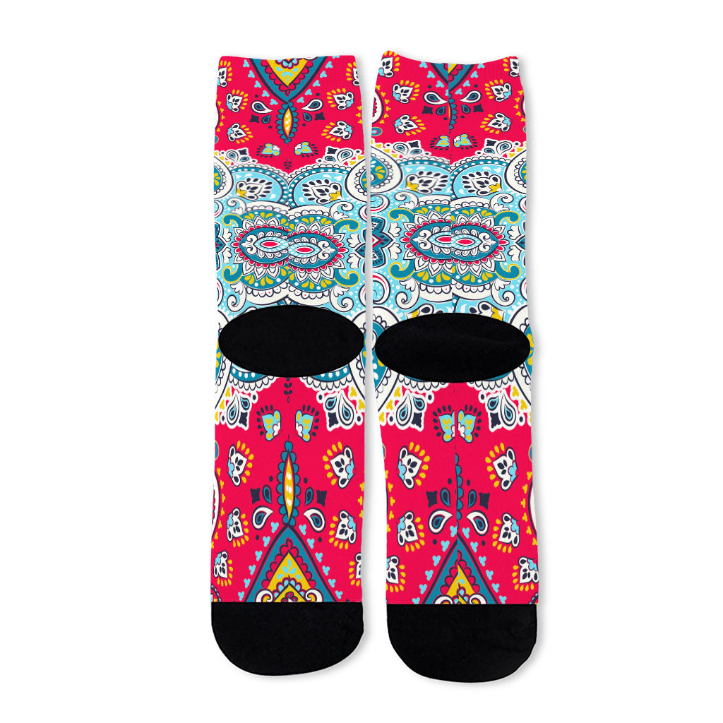 Floral Paisley Mandala Print Long Socks