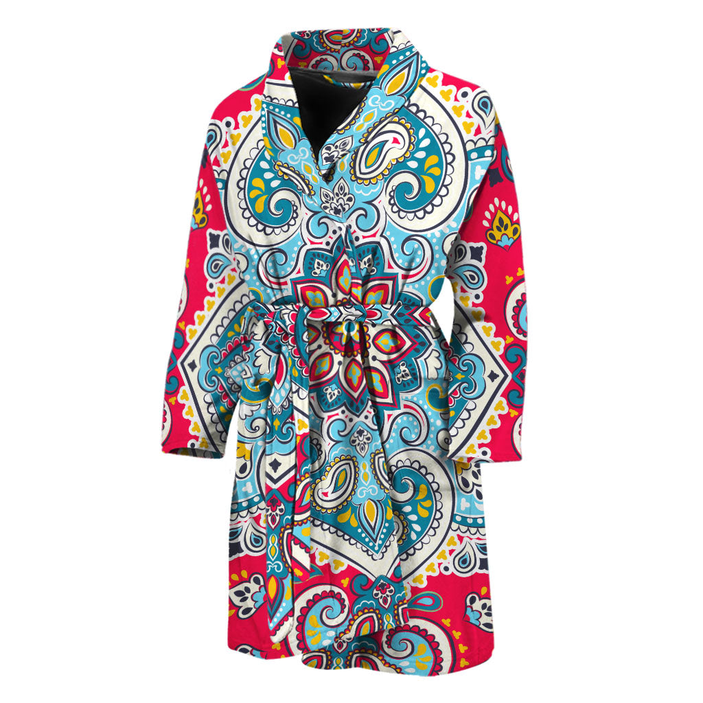 Floral Paisley Mandala Print Men's Bathrobe