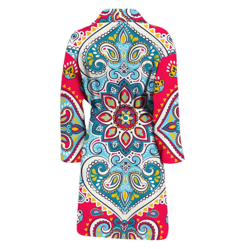 Floral Paisley Mandala Print Men's Bathrobe