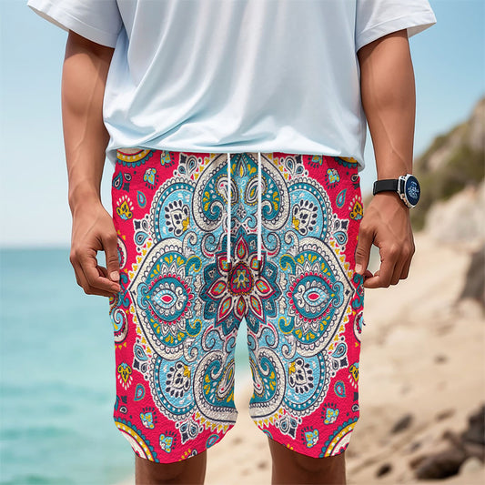 Floral Paisley Mandala Print Men's Cargo Shorts