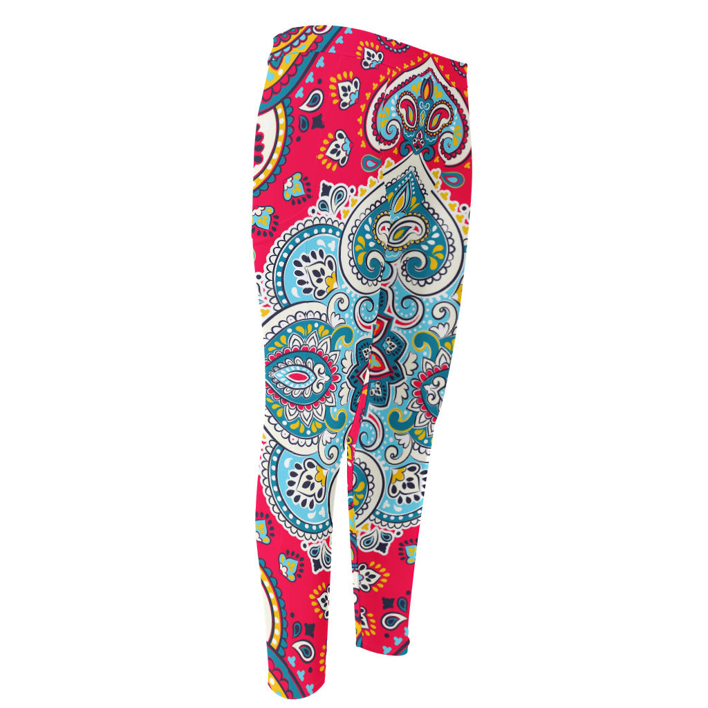 Floral Paisley Mandala Print Men's Compression Pants