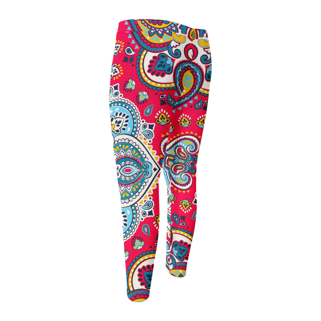 Floral Paisley Mandala Print Men's Compression Pants