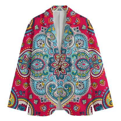 Floral Paisley Mandala Print Men's Cotton Blazer