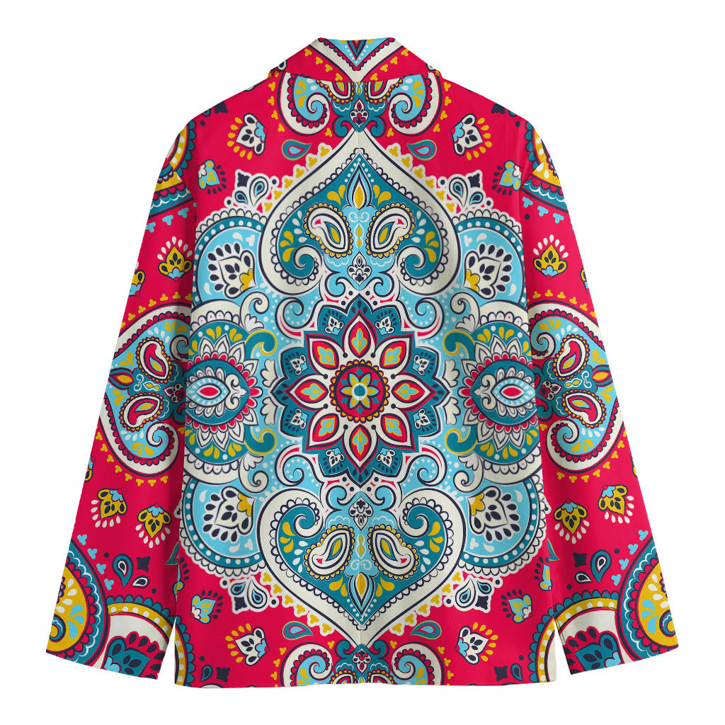 Floral Paisley Mandala Print Men's Cotton Blazer
