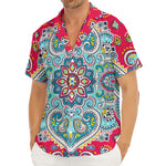 Floral Paisley Mandala Print Men's Deep V-Neck Shirt