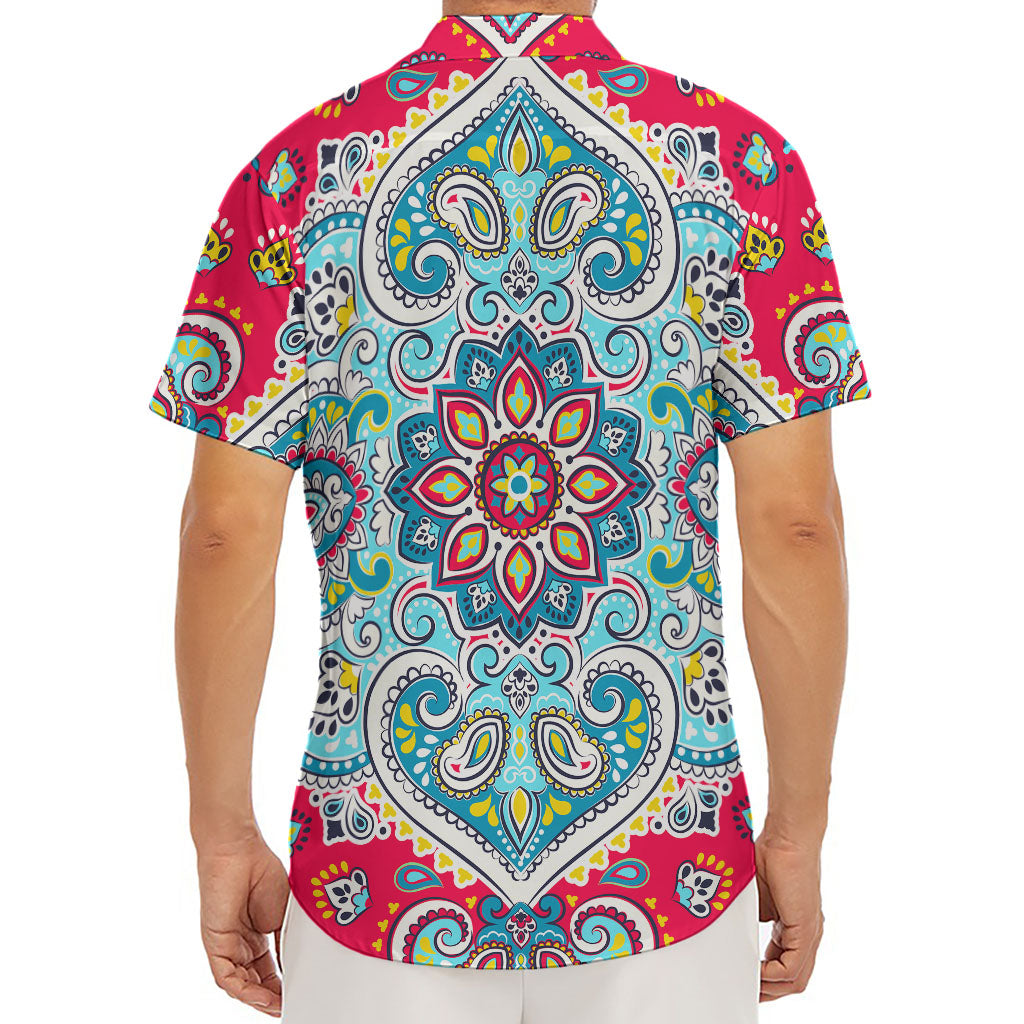 Floral Paisley Mandala Print Men's Deep V-Neck Shirt