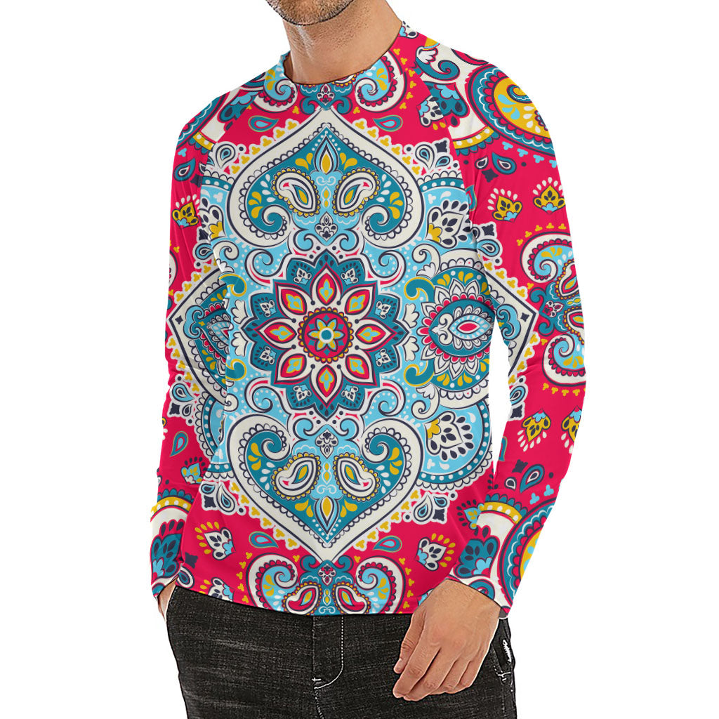 Floral Paisley Mandala Print Men's Long Sleeve Rash Guard