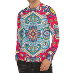 Floral Paisley Mandala Print Men's Long Sleeve Rash Guard