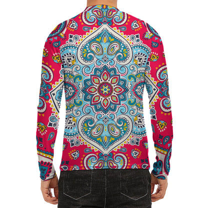 Floral Paisley Mandala Print Men's Long Sleeve Rash Guard