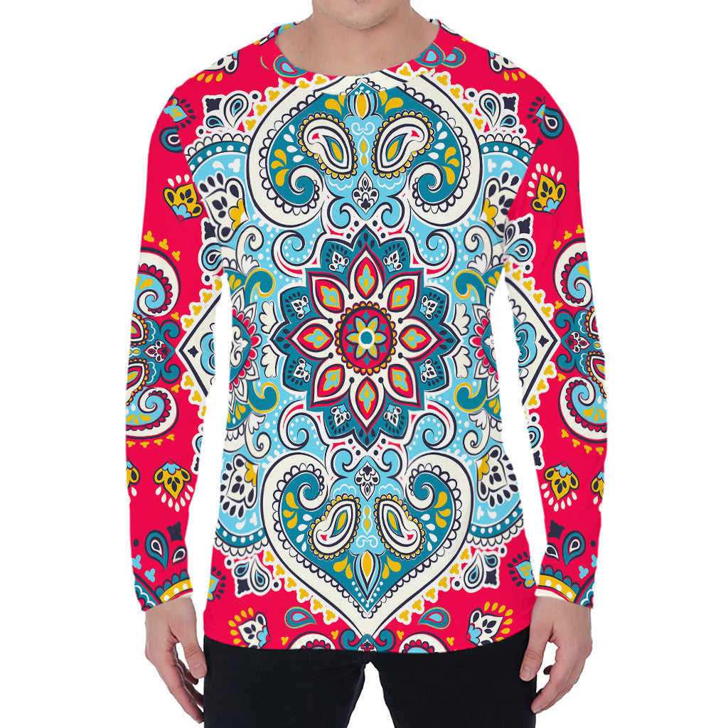 Floral Paisley Mandala Print Men's Long Sleeve T-Shirt