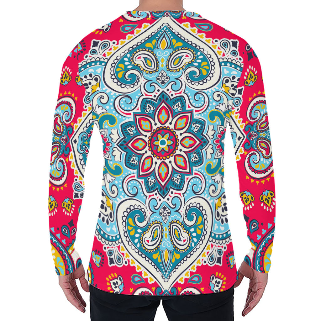 Floral Paisley Mandala Print Men's Long Sleeve T-Shirt
