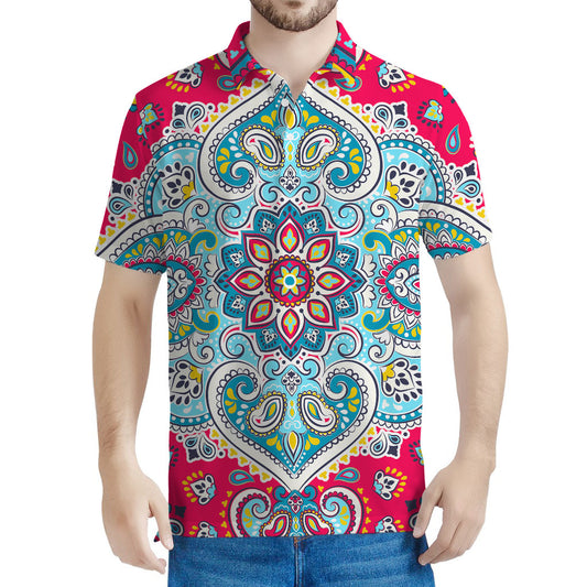 Floral Paisley Mandala Print Men's Polo Shirt