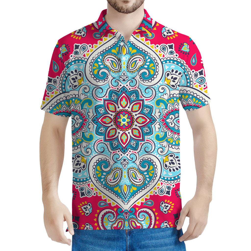 Floral Paisley Mandala Print Men's Polo Shirt