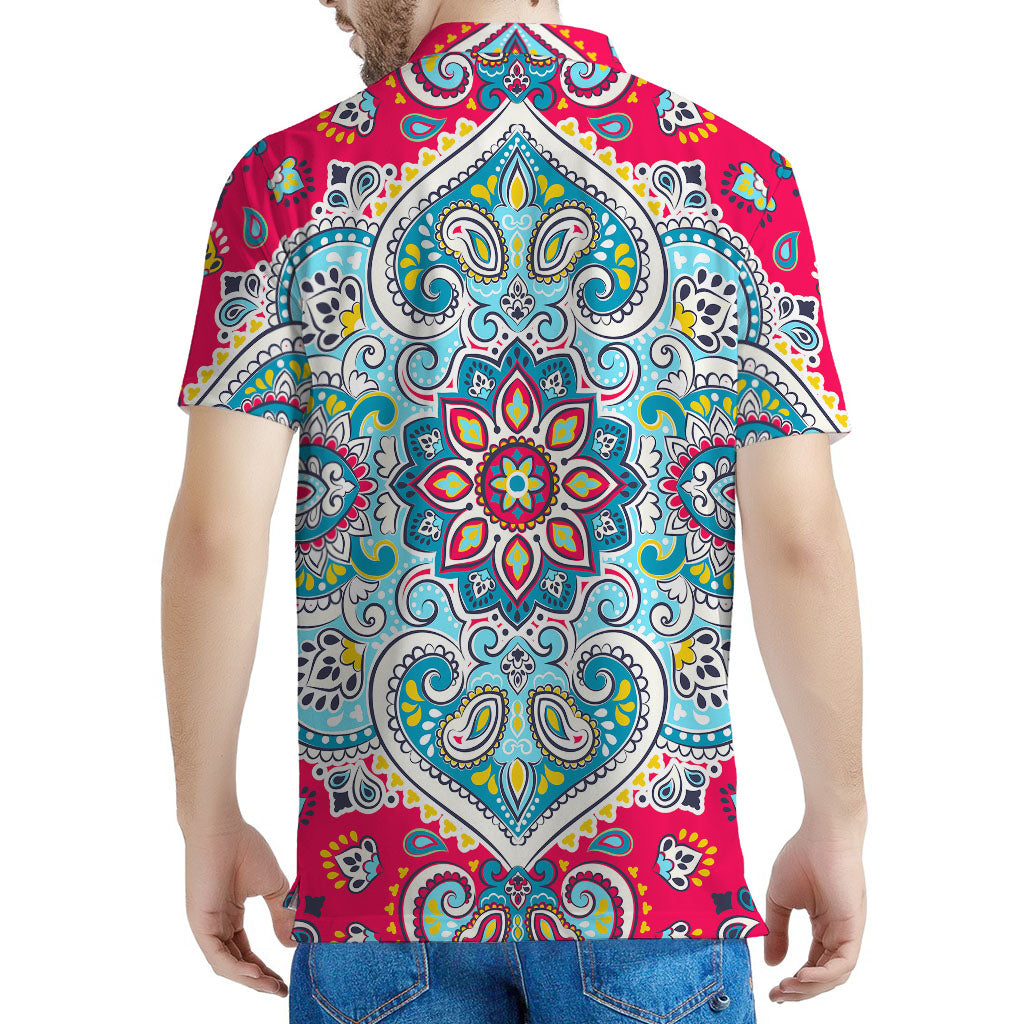Floral Paisley Mandala Print Men's Polo Shirt