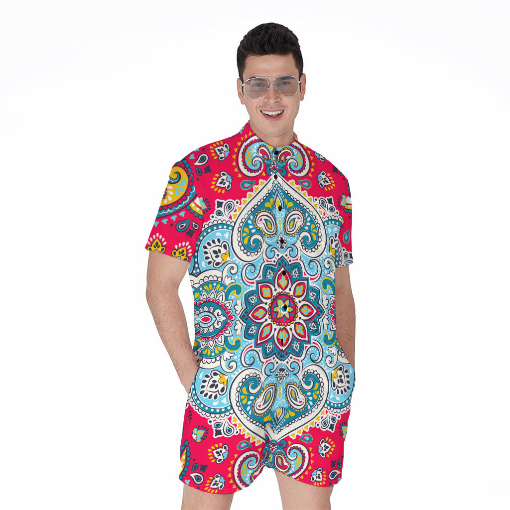 Floral Paisley Mandala Print Men's Rompers