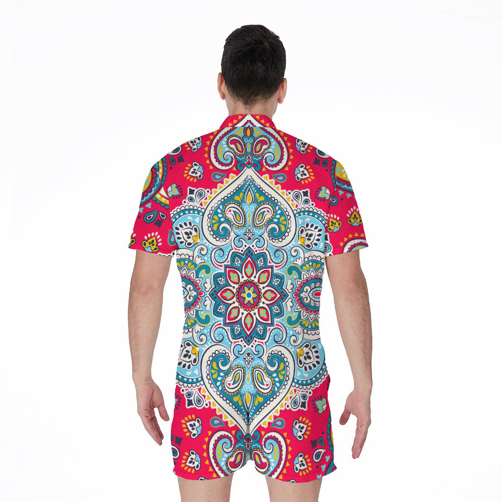 Floral Paisley Mandala Print Men's Rompers