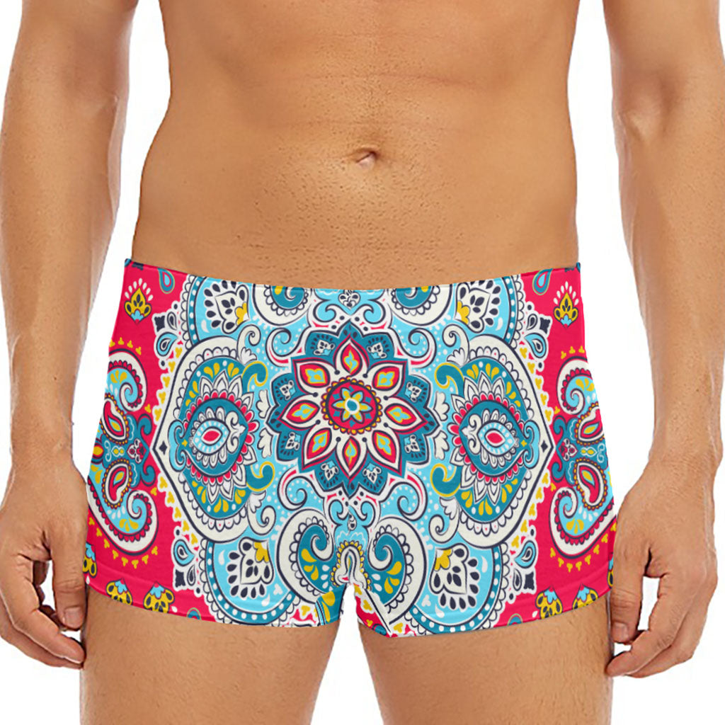 Floral Paisley Mandala Print Men's Short Boxer Briefs