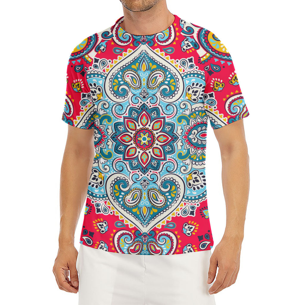 Floral Paisley Mandala Print Men's Short Sleeve Rash Guard