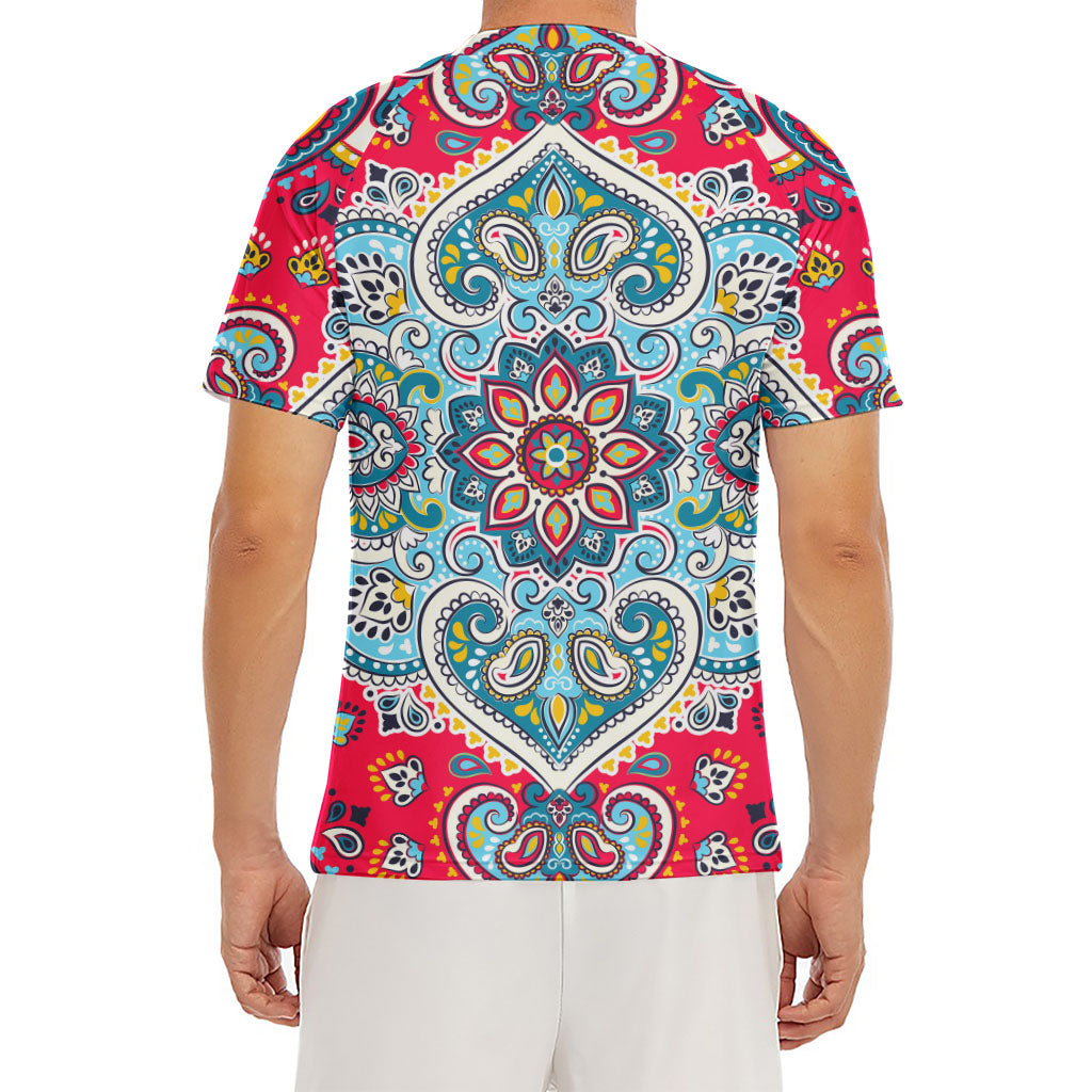 Floral Paisley Mandala Print Men's Short Sleeve Rash Guard